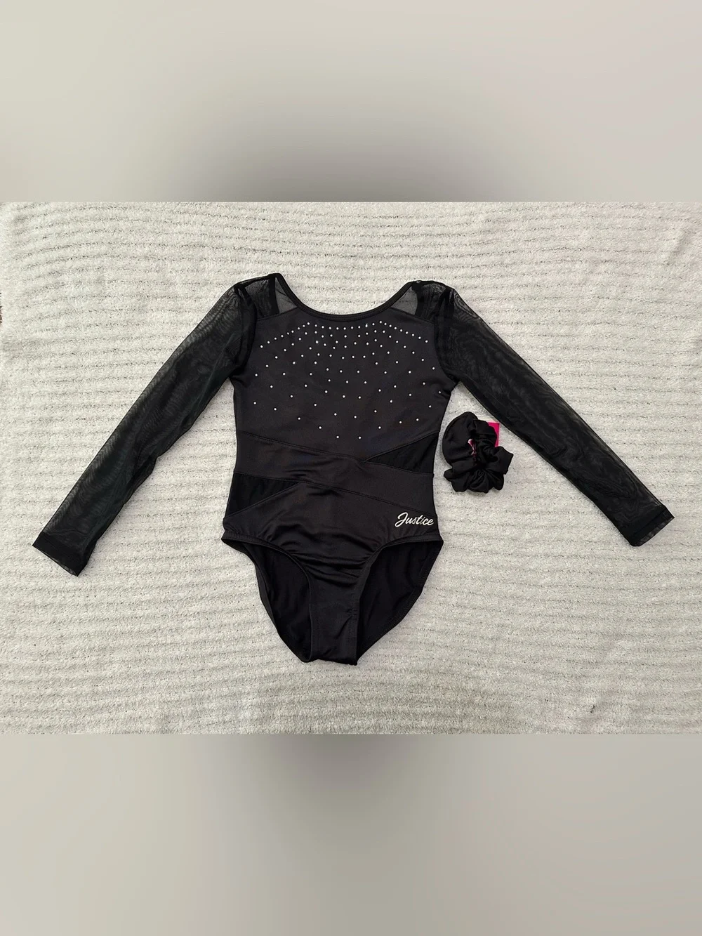 Justice Gymnastics And Dance Leotard With Mesh Panels & Rhinestone Accents